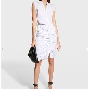 Veronica Beard Ruched Sleeveless Poplin Shirtdress White Size 6 NWOT